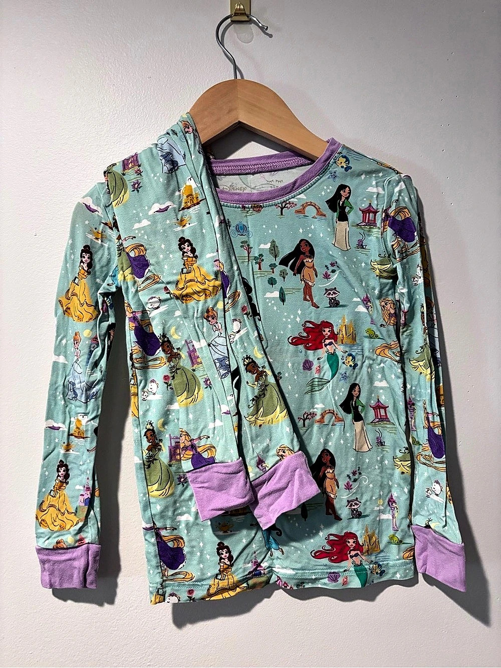Little Sleepies Disney Princess Pajama Set Girls 4T Green & Purple